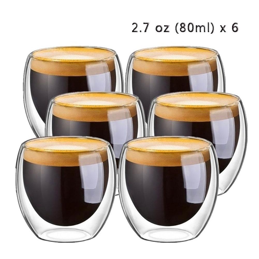 Cool 6Pcs Double Shot Glasses - Double Wall Espresso